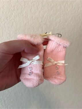 Pink Knit Baby Booties with Satin Bows